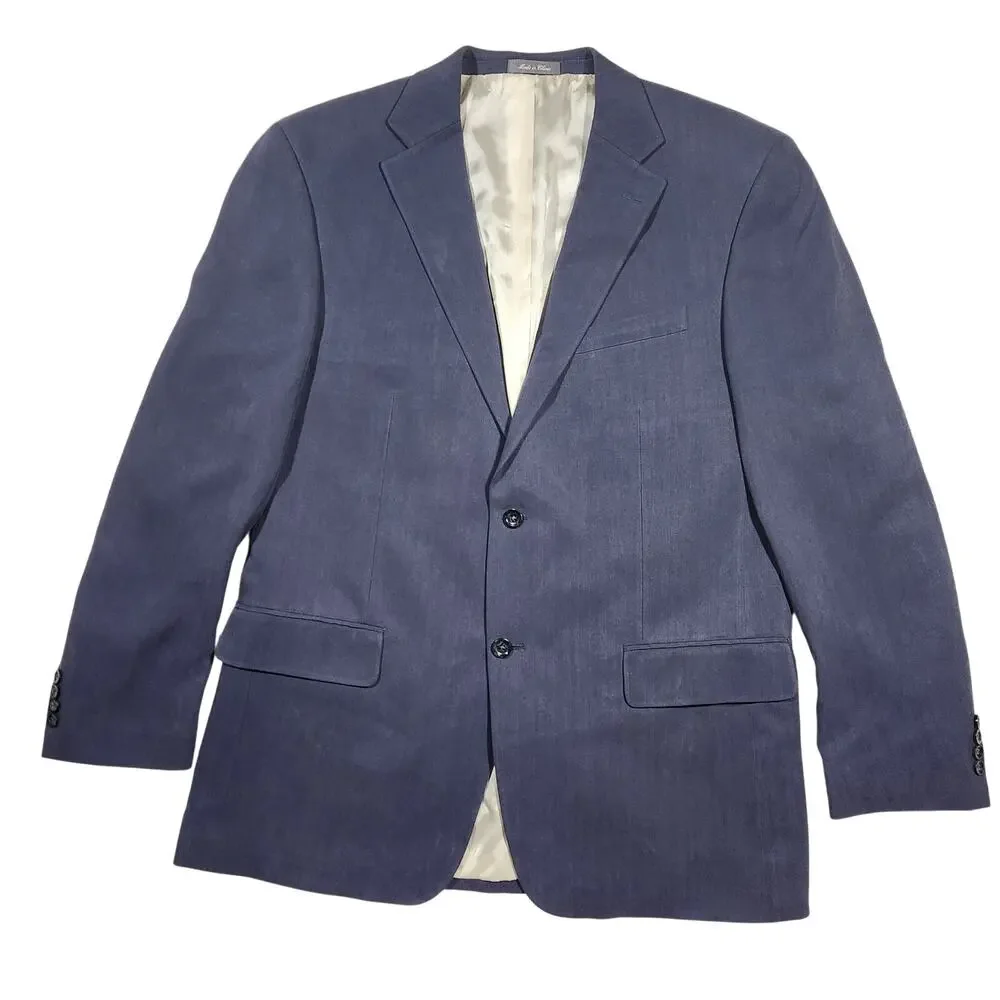 Oscar de la Renta Men Silk Blazer Jacket Sz 46L Blue Two Button Career Office